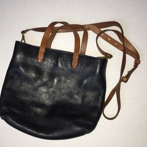 Madewell Black Pebbled Leather Tote Bag with Tan Handles & Crossbody Strap